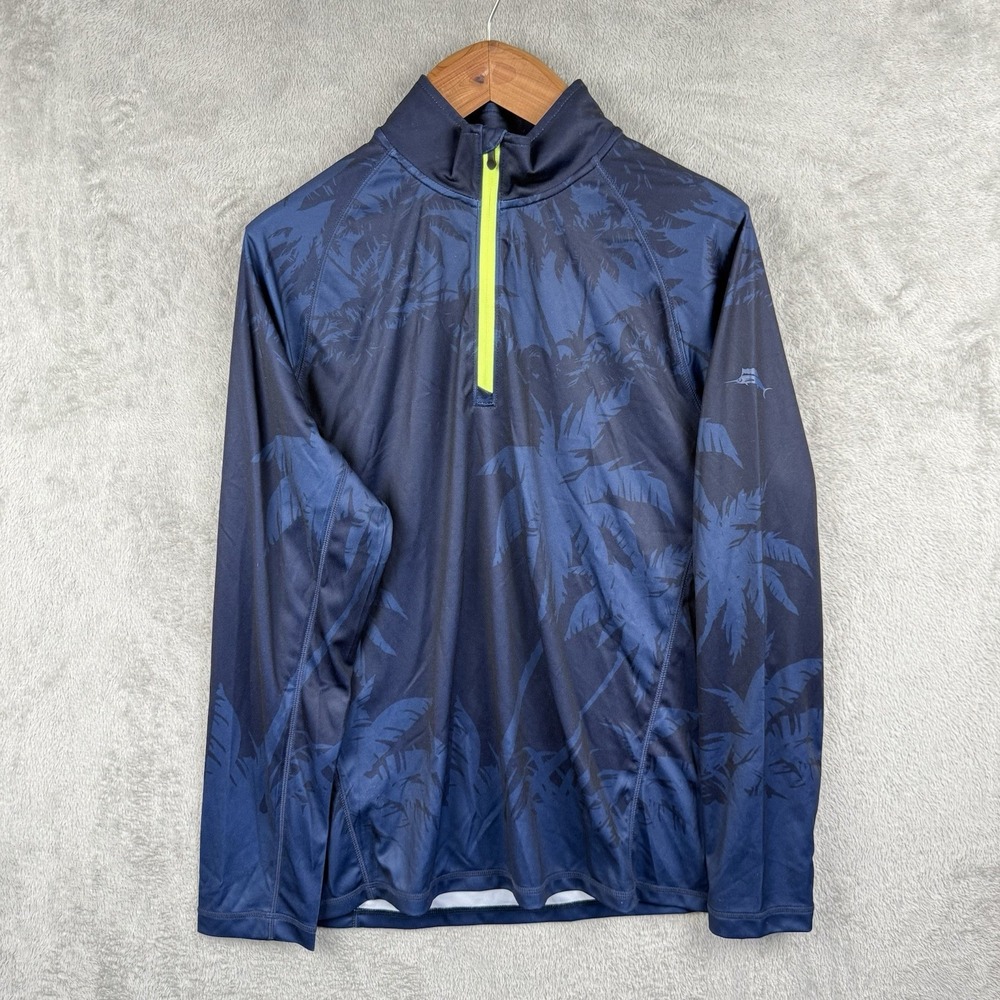 Tommy Bahama Relax 1/4 Zip Pullover Mens L Blue Floral UPF 30 Performance Swim